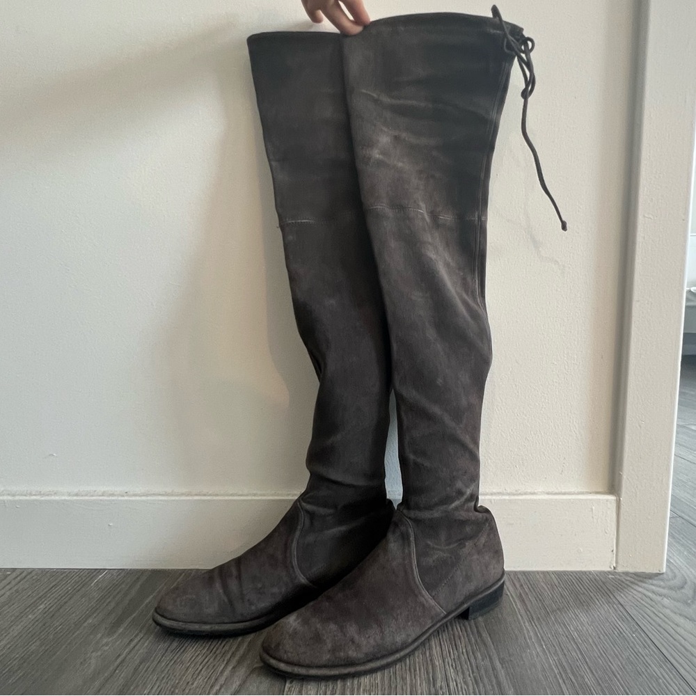 Stuart Weitzman Lowland Over-the-Knee Boots in Dark Grey Suede